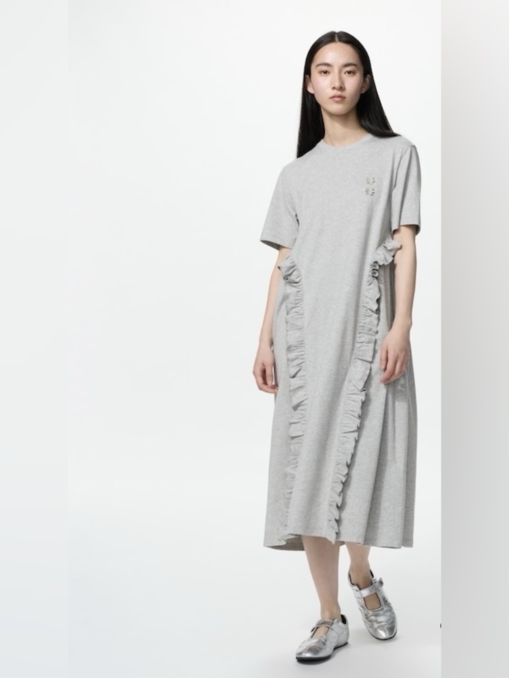 Cecilie Bahnsen x UNIQLO Grey Ruffle T-Shirt Dress | Size M